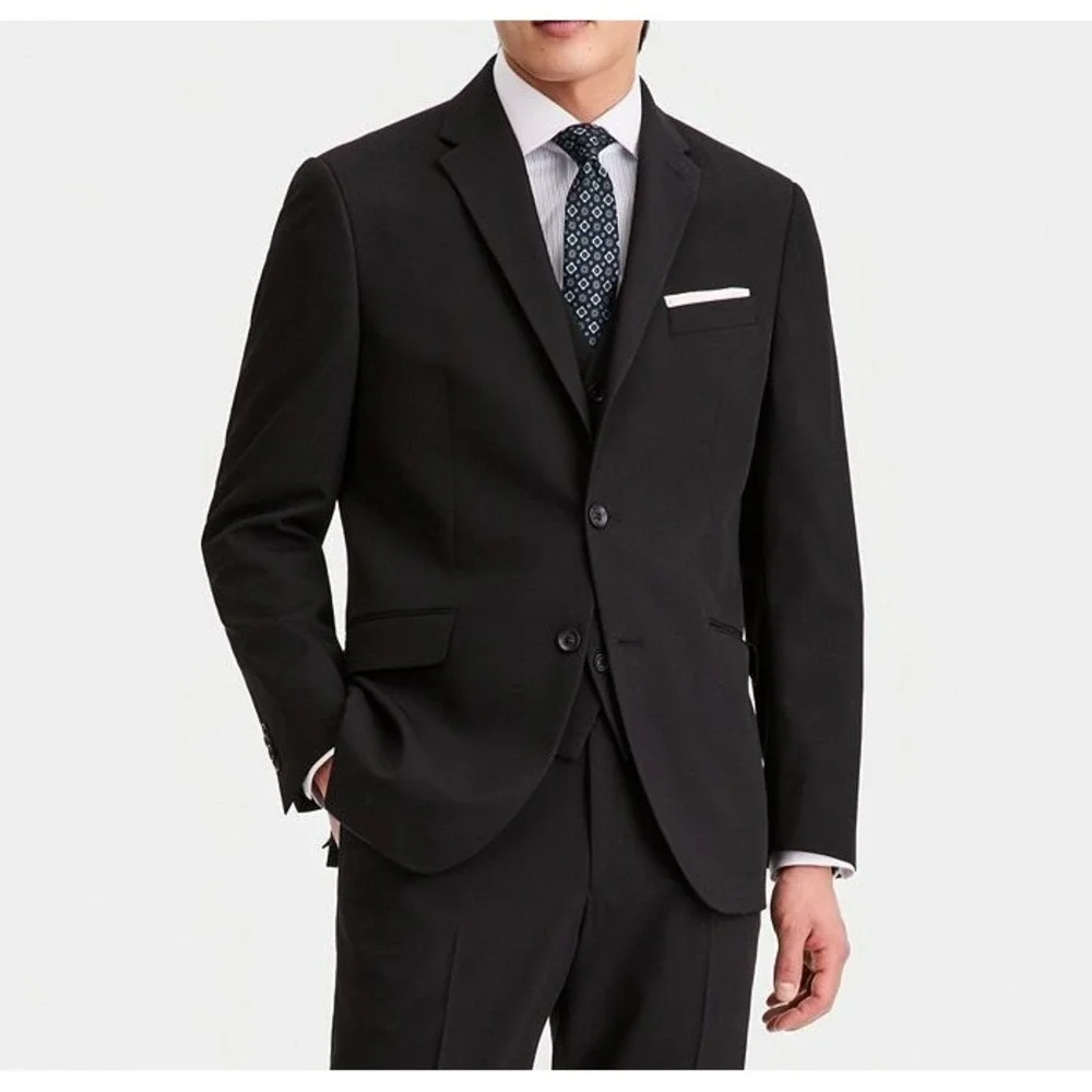 Kenneth Cole Reaction Mens 2-pc Suit Slim-Fit Suit Jacket 48R Pants 42Wx32LBlack